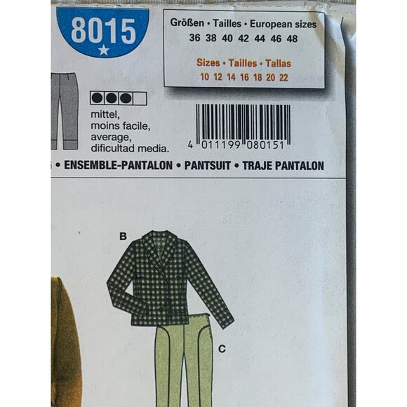 Burda Misses Jacket Pants Sewing Pattern sz 10-22 8015 - uncut - Picture 7 of 10